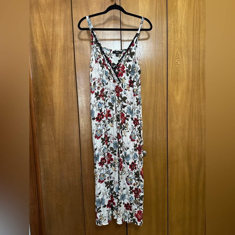 ellos White Dress with Red and Blue Floral Print